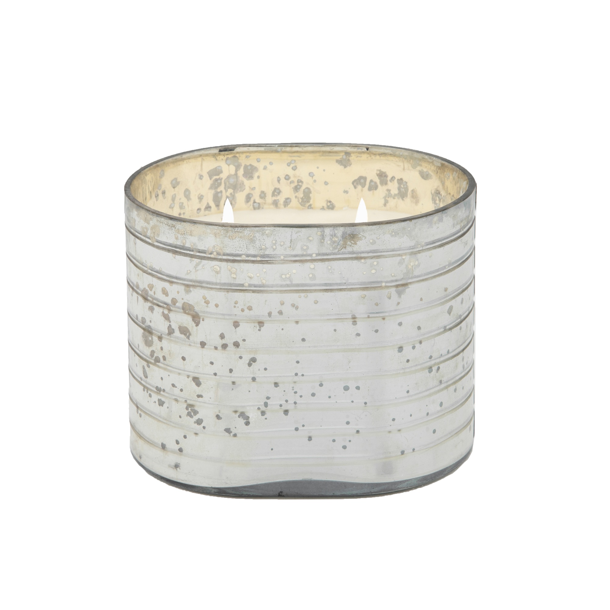 VELA AROMÁTICA DUES EN CILINDRO DE VIDRIO A RAYAS COLOR PLATA