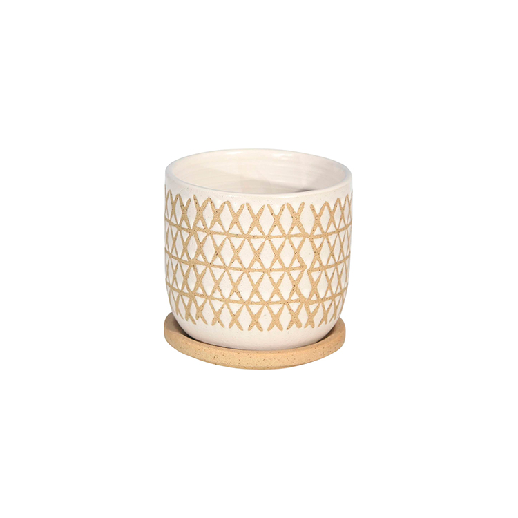 MACETA BLANCA CON DORADO