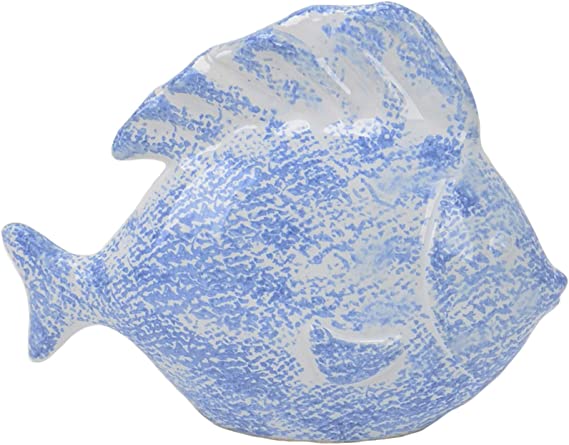 PEZ DUES DECORATIVO DE CERÁMICA AZUL CLARO Y BLANCO