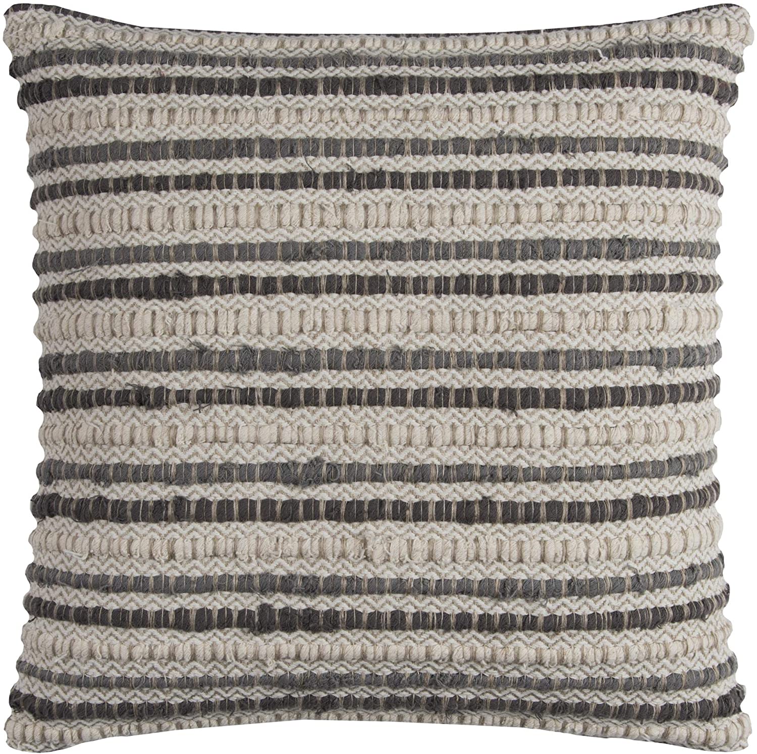FUNDA DUES PARA ALMOHADA DECORATIVA 100% ALGODÓN COLOR BEIGE  CON LÍNEAS AZUL Y GRIS