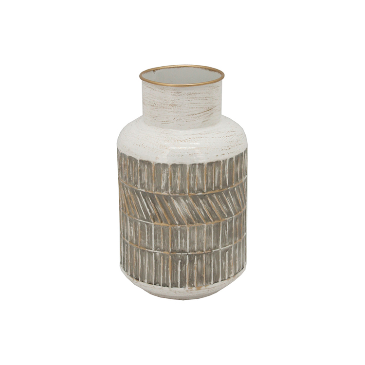 Jarrón Decorativo de Metal | Blanco con Gris | Tamaño Chico