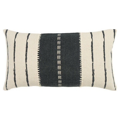 FUNDA DUES PARA ALMOHADA DECORATIVA 100% ALGODÓN A RAYAS NEGRAS CON BEIGE